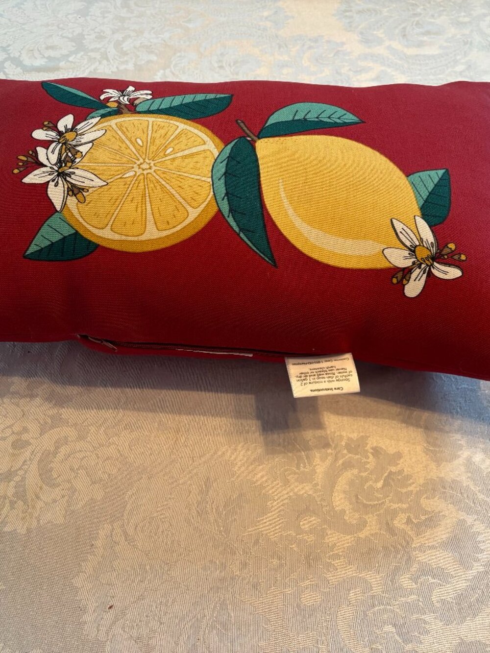 Hampton Bay Indoor Outdoor Lemons On Red 20 x 12 Rectangle Pillow Summer Decor